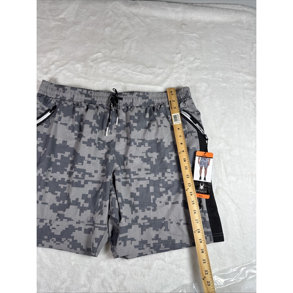 Spyder Active Mens Digital Camo Athletic Shorts Gray XXL Zipper Pockets 1668221